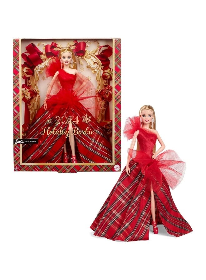 Barbie Signature 2024 Collector Holiday Doll with Blonde Hair and Plaid Gown - Image 3