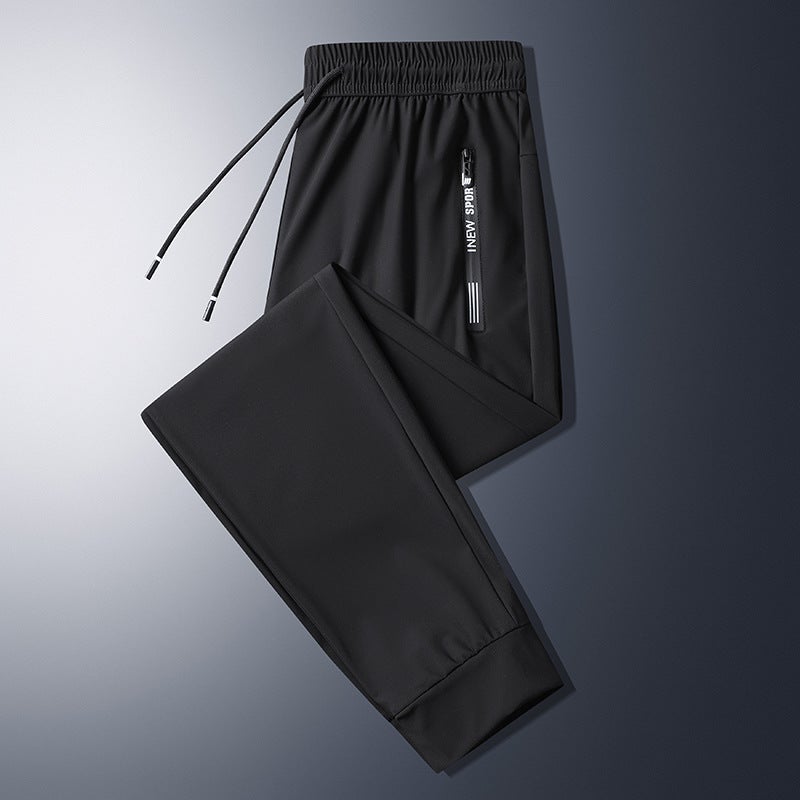 2025 New Ice Silk Pants Mens Summer Thin Quick-drying Special Leg Trousers Loose Straight Mens Summer Black [foot binding]