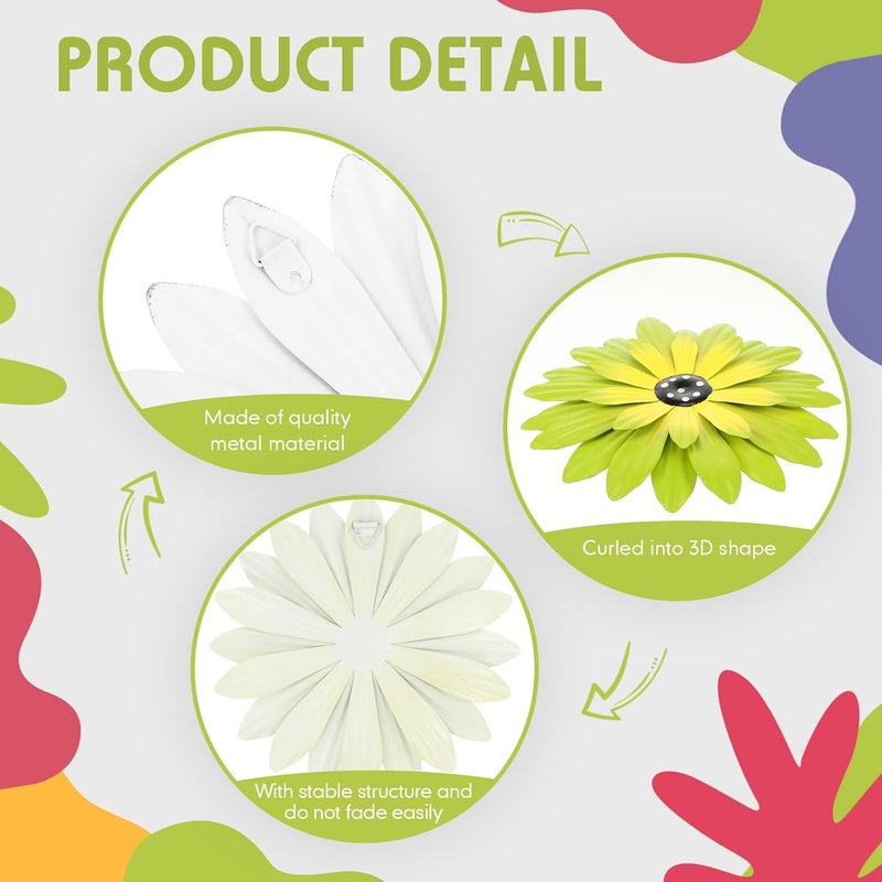Zhehao 9 Pcs 8 Inch Metal Flower Wall Art Hanging 3D Daisy Decor Metal Flowers Outdoor Decor Multicolored Layered Floral Sunflower Wall Decorations for Indoor Home Room Office Garden Porch Patio - Image 3