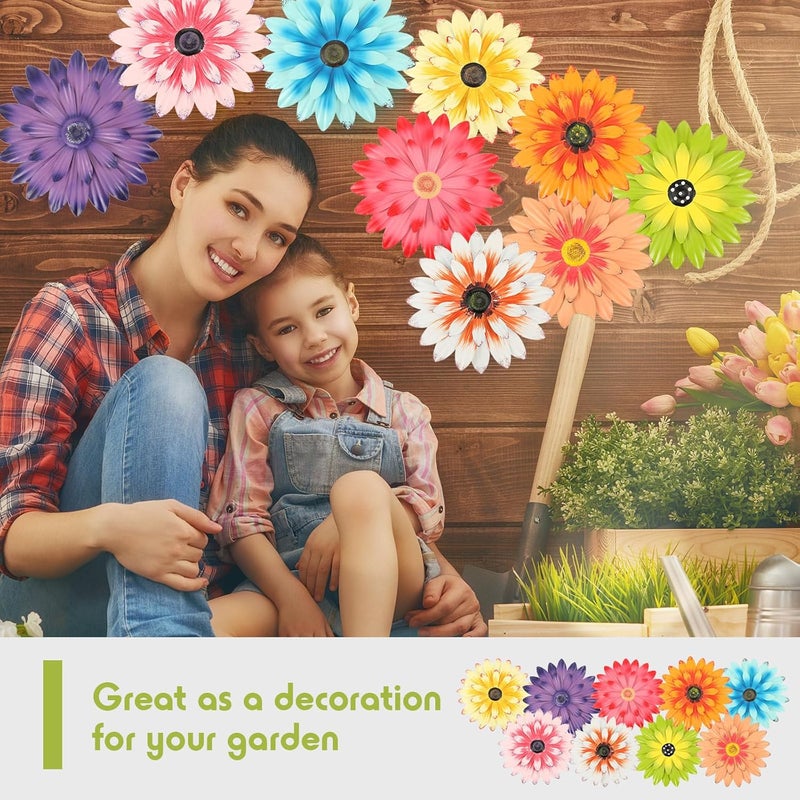 Zhehao 9 Pcs 8 Inch Metal Flower Wall Art Hanging 3D Daisy Decor Metal Flowers Outdoor Decor Multicolored Layered Floral Sunflower Wall Decorations for Indoor Home Room Office Garden Porch Patio - Image 4