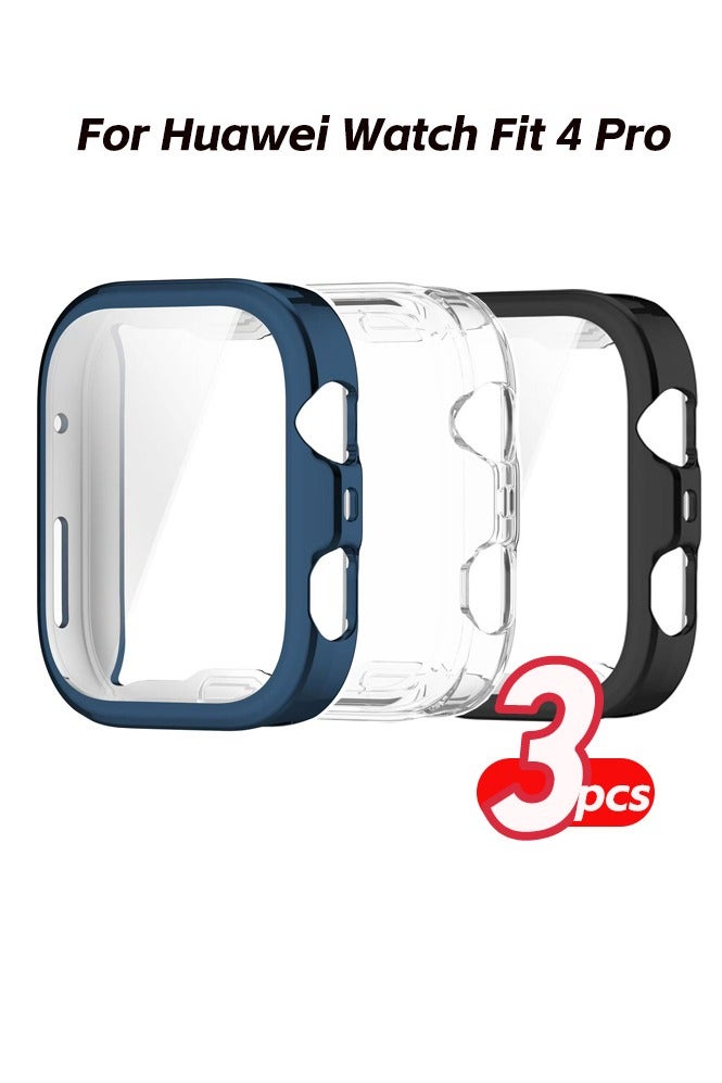 دكينج مجموعة من 3 قطع من واقي الشاشة Fit4 ProTPU لساعة هواوي ، مقاوم للسقوط والخدش ، غلاف كامل من المطاط الناعم ، أزرق / شفاف / أسود - Image 1