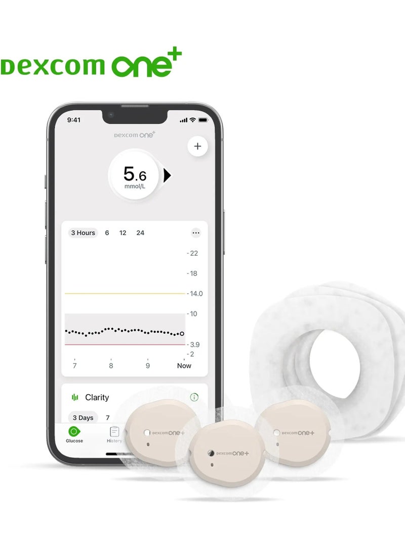 Dexcom One+ - Blood Glucose Sensor Offers Continuous Glucose Monitoring with Precision and Discretion Scan-free, Calibration-Free Measurement, Waterproof