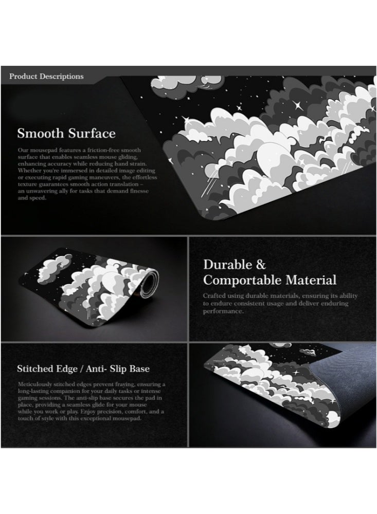 800x300x2mm Large Gaming Mouse Pad Stitched Edges Extended Mousepad Smooth Cloth Surface Non-Slip Rubber Base Waterproof Anime Extended Comfortable Mouse Mat Desk Pad Spill-Resistant Desk Pad for Keyboard and Mouse Black(Midnight Sky) - Image 3