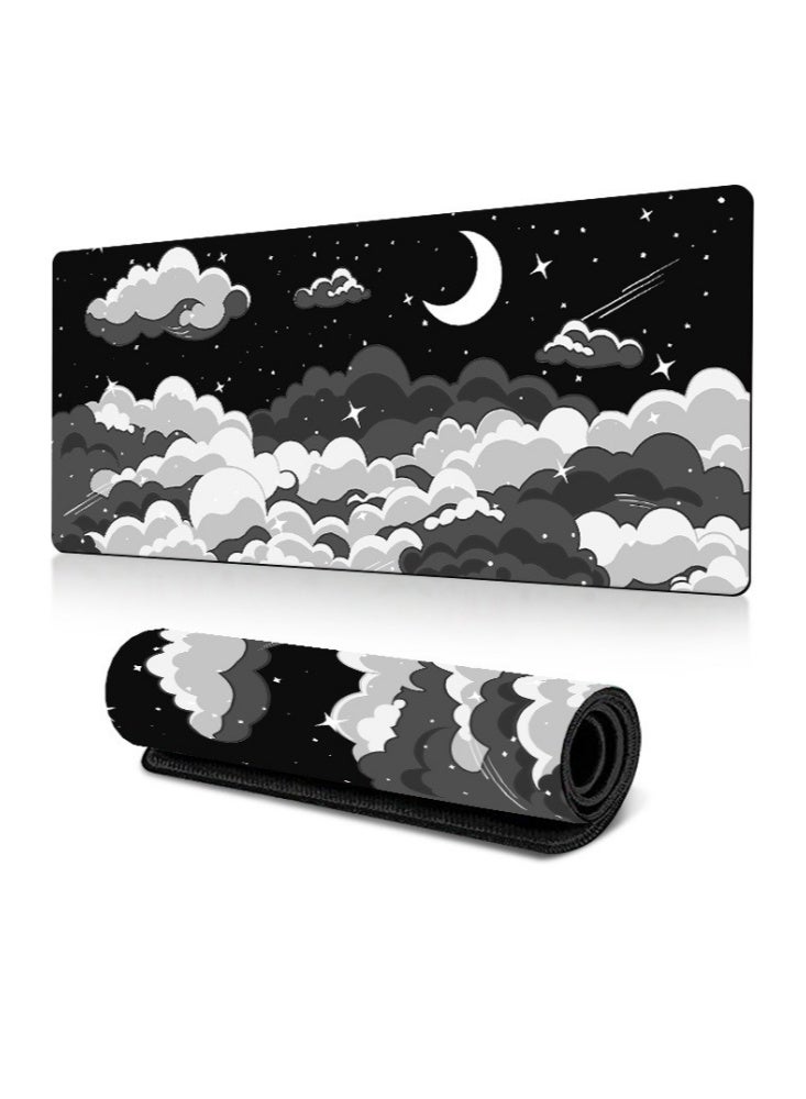 800x300x2mm Large Gaming Mouse Pad Stitched Edges Extended Mousepad Smooth Cloth Surface Non-Slip Rubber Base Waterproof Anime Extended Comfortable Mouse Mat Desk Pad Spill-Resistant Desk Pad for Keyboard and Mouse Black(Midnight Sky) - Image 1
