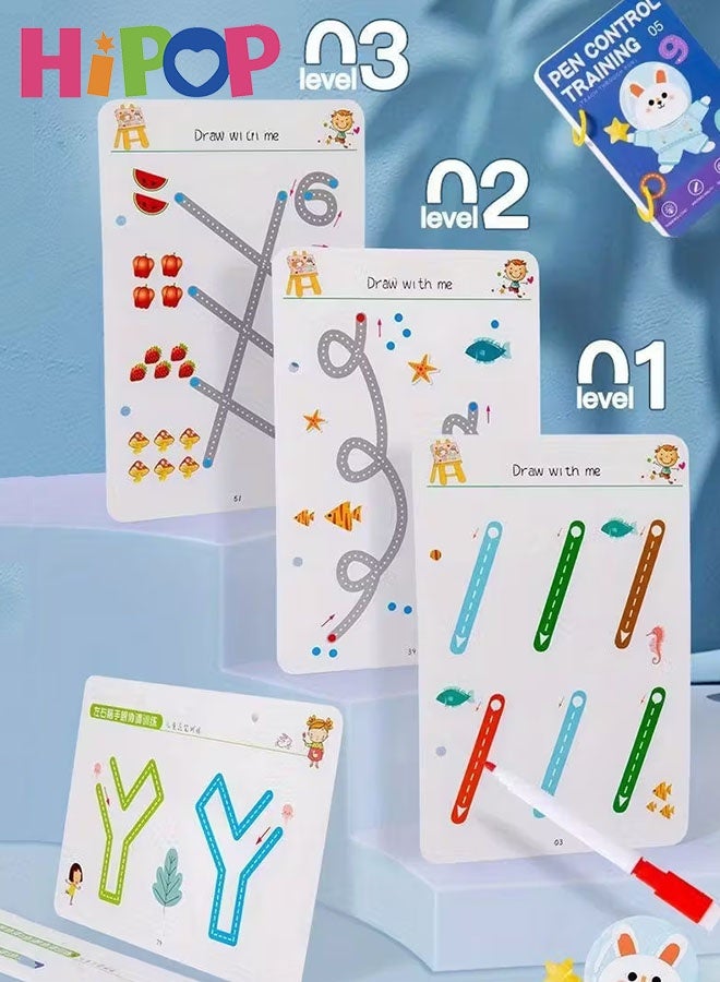 HIPOP 96 Page Pen Control Activity Book, Reusable Magic Practice Copybook with 10 Pen and 1 Eraser for Fun Learning Preschool Activities for Kids Ages 3-8, Early Education Tracing Workbook - Image 2