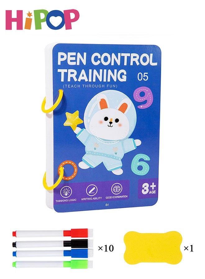 HIPOP 96 Page Pen Control Activity Book, Reusable Magic Practice Copybook with 10 Pen and 1 Eraser for Fun Learning Preschool Activities for Kids Ages 3-8, Early Education Tracing Workbook - Image 1