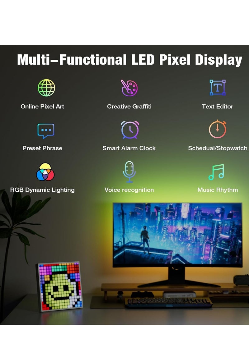 LED Pixel Display, 16x16 Programmable Art Panel, App Control, Digital Clock, Room Decor, Pixel Art display, Pixel Gaming Accessories, Create Graffiti, Animations