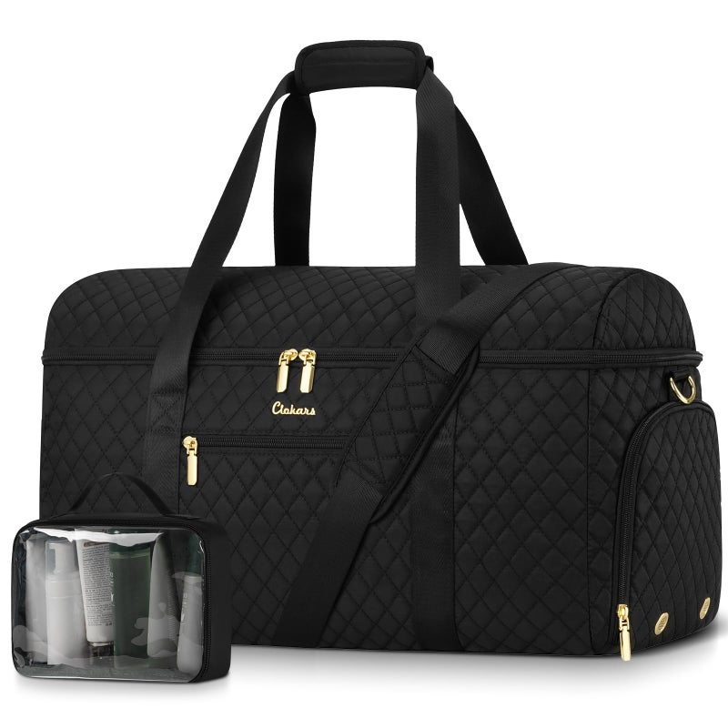CLOKARS Weekender Bags for Women, Wide Open Large Travel Duffle Bag with Shoe Compartment, Overnight Hospital Bag For Women Labor Delivery, Carry on Bag Personal Item Travel Bag with Wet Pocket (Black) - Image 1