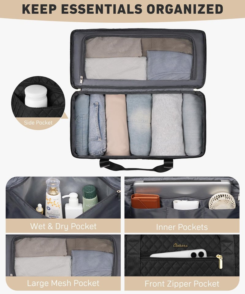 CLOKARS Weekender Bags for Women, Wide Open Large Travel Duffle Bag with Shoe Compartment, Overnight Hospital Bag For Women Labor Delivery, Carry on Bag Personal Item Travel Bag with Wet Pocket (Black) - Image 2