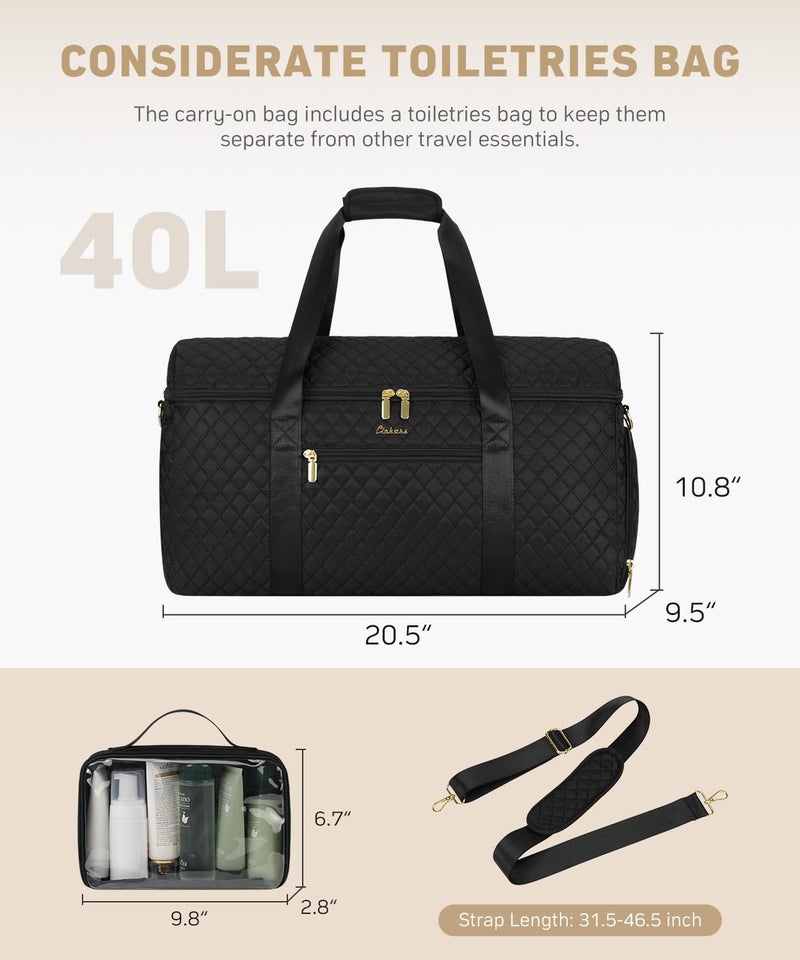 CLOKARS Weekender Bags for Women, Wide Open Large Travel Duffle Bag with Shoe Compartment, Overnight Hospital Bag For Women Labor Delivery, Carry on Bag Personal Item Travel Bag with Wet Pocket (Black) - Image 5