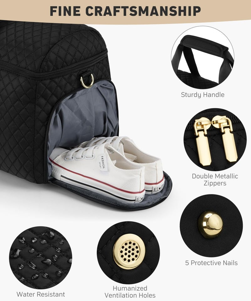 CLOKARS Weekender Bags for Women, Wide Open Large Travel Duffle Bag with Shoe Compartment, Overnight Hospital Bag For Women Labor Delivery, Carry on Bag Personal Item Travel Bag with Wet Pocket (Black) - Image 4