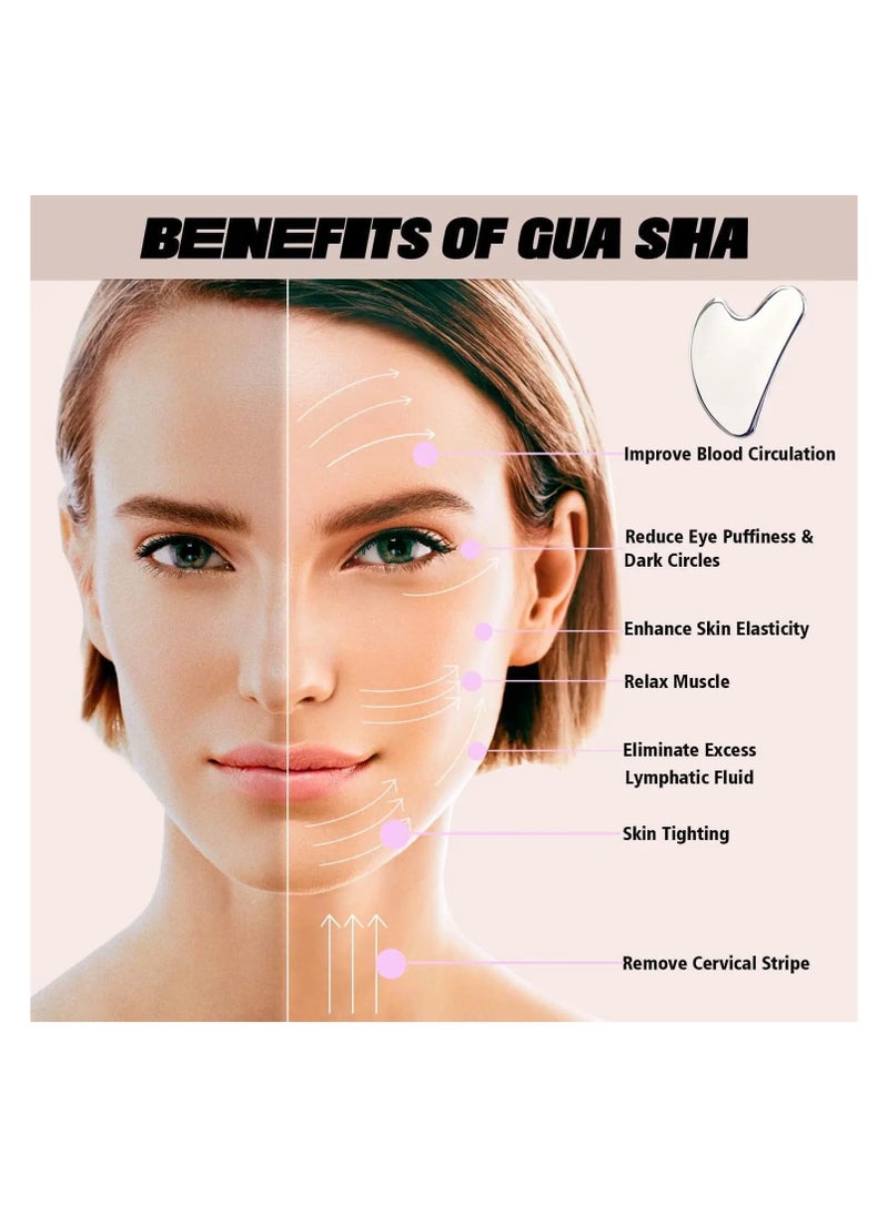 Generic - Gua Sha Tool For Face Stainless Steel Facial Tools Metal Tighten Skin Care Tools Beauty Tool For Body Eyes Neck Massager (Heart Shape) (Approx 110 Gm) - Image 1