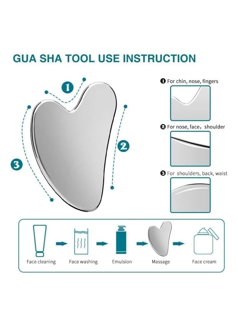 Generic - Gua Sha Tool For Face Stainless Steel Facial Tools Metal Tighten Skin Care Tools Beauty Tool For Body Eyes Neck Massager (Heart Shape) (Approx 110 Gm) - Image 1