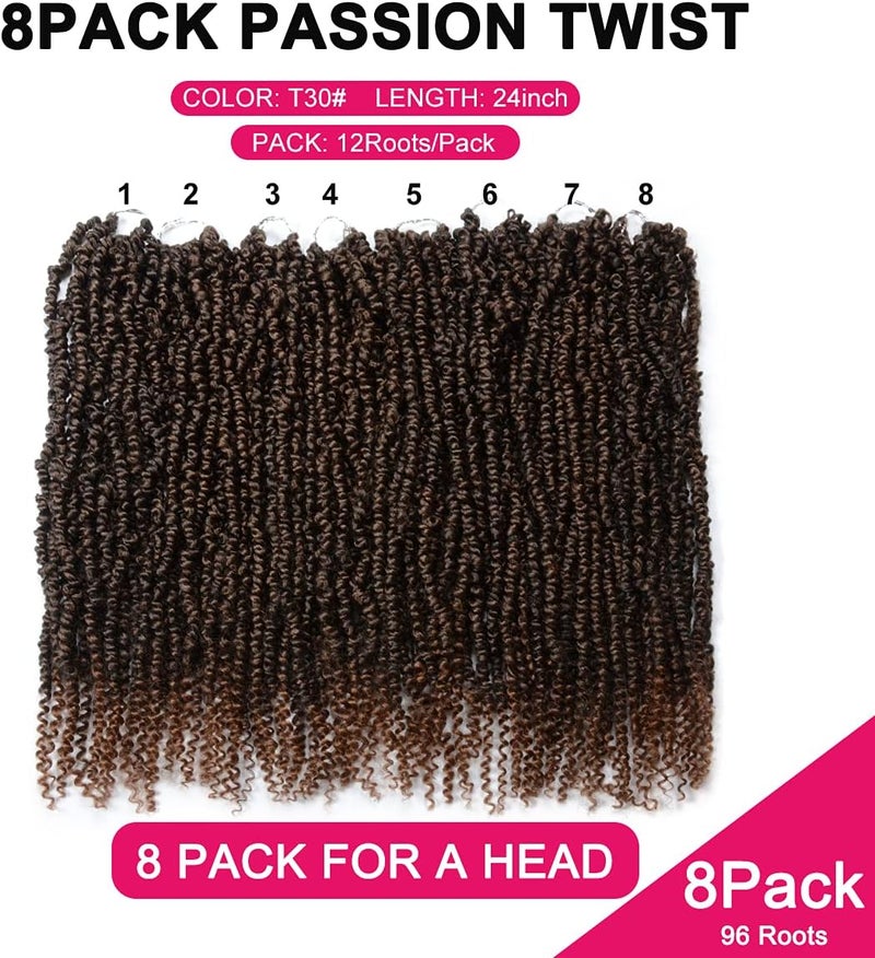 NAYOO Passion Twist Hair - 8 Packs 24 Inch Passion Twist Crochet Hair For Black Women, Crochet Pretwisted Curly Hair Passion Twists Synthetic Braiding Hair Extensions(24 Inch 8 Packs, T30) - Image 4