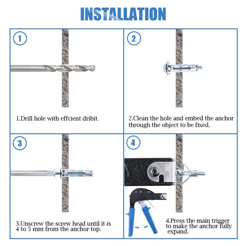 Glarks 42Pcs 6 Size Heavy Duty Zinc Plated Steel Molly Bolt Hollow Drive Wall Anchor Screws Assortment Kit for Drywall, Plaster and Tile - Image 5