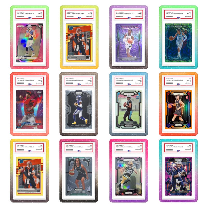 NAKIS Slab Guard for PSA Graded Cards, 12-Pack TPU Slab Protector Graded Guard Bumper Guard for PSA Graded Card Only, Gradient Color Glitter Limited Edition, 12 Color Combination 1 - Image 1