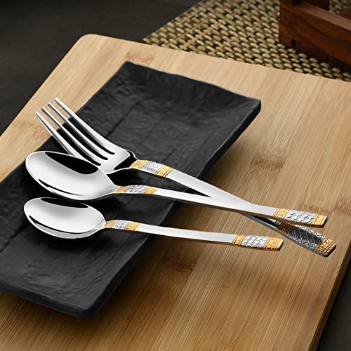 FnS Celebration 24 Karat Gold Plated Stainless Steel 24 Pc Cutlery Set with Leatherette Box (6 Dinner Spoons, 6 Dinner Forks, 6 Baby Spoons, 6 Teaspoons) - Image 4