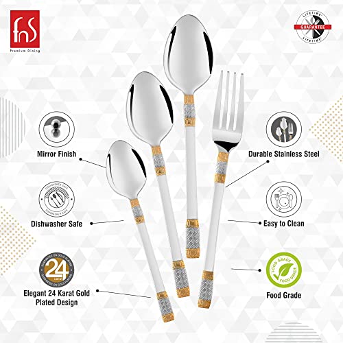 FnS Celebration 24 Karat Gold Plated Stainless Steel 24 Pc Cutlery Set with Leatherette Box (6 Dinner Spoons, 6 Dinner Forks, 6 Baby Spoons, 6 Teaspoons) - Image 2