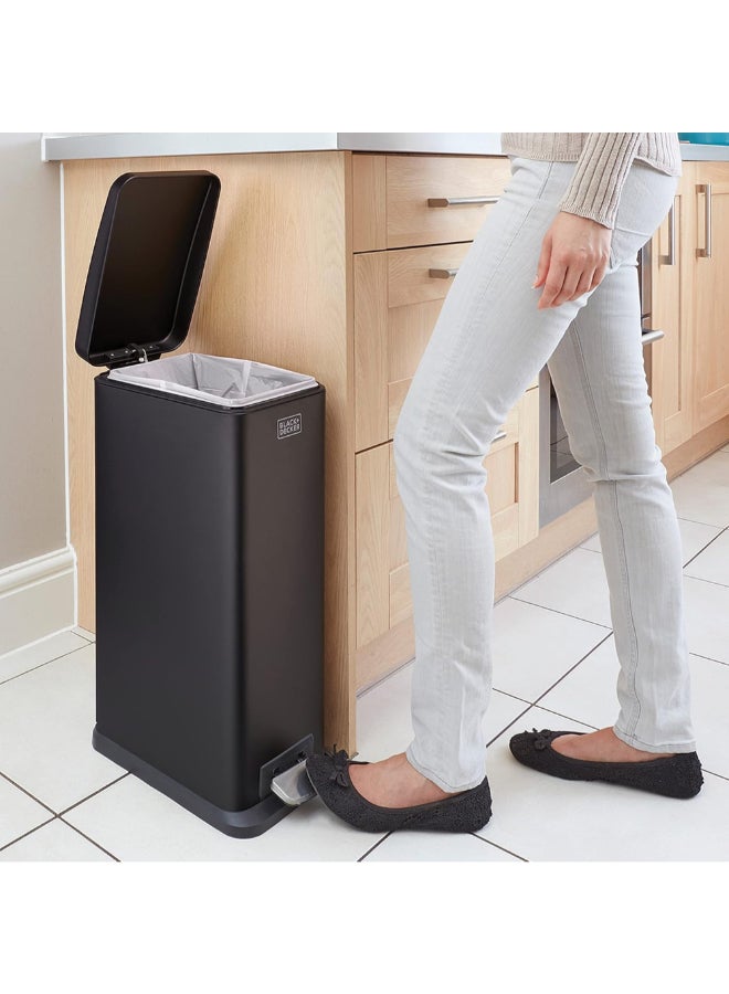 بلاك اند ديكر سليم لاين سلة نفايات وإعادة التدوير بدواسة وإغلاق ناعم أسود 20 لتر 61177 - Image 5