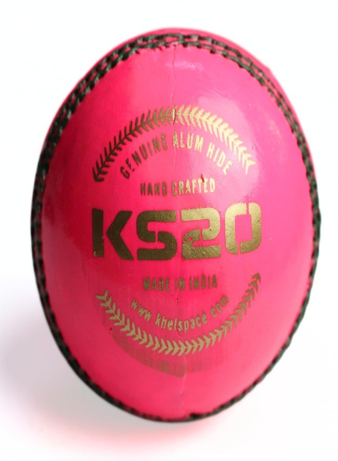 KHELSPACE KS-20 Pink Leather Cricket Ball - Hand-Stitched for Match Play and Training, Premium Durability - Image 2