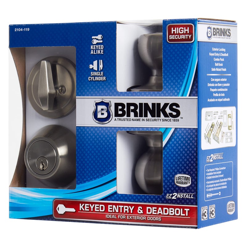 BRINKS - Bell Style Keyed Entry Door Knob and Single Cylinder Deadbolt Set, Satin Nickel - Image 5