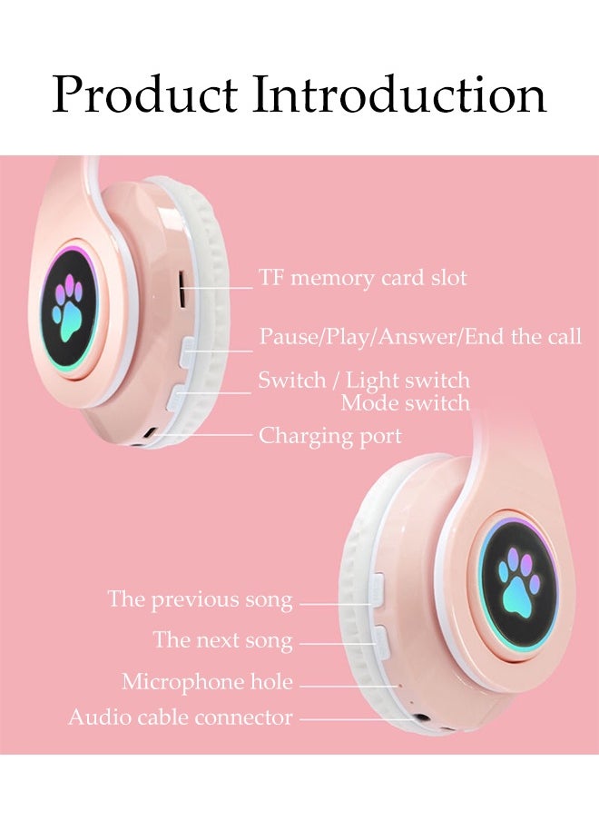 Generic Cat Ear Headphones, Over-Ear Gaming Headphone with Microphone, Foldable Comfortable, Adjustable Wireless/Wire Over Ear Headset for Girls, Teenagers, Adults, Gaming - Pink  - Image 5