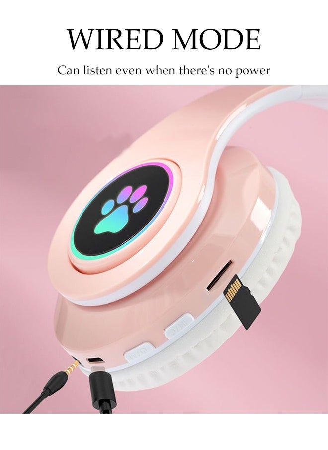 Generic Cat Ear Headphones, Over-Ear Gaming Headphone with Microphone, Foldable Comfortable, Adjustable Wireless/Wire Over Ear Headset for Girls, Teenagers, Adults, Gaming - Pink  - Image 4
