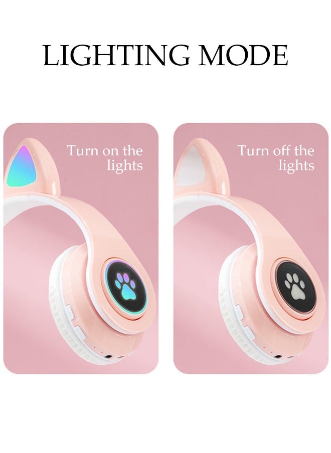 Generic Cat Ear Headphones, Over-Ear Gaming Headphone with Microphone, Foldable Comfortable, Adjustable Wireless/Wire Over Ear Headset for Girls, Teenagers, Adults, Gaming - Pink  - Image 3