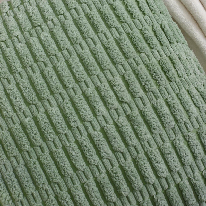 All Smiles Decorative Sage Green Throw Pillow Covers 20x20 Set of 4 Farmhouse Rustic Boho Home Decor Soft Plush Striped Corduroy Square Cushion Case for Living Room Couch Bed Sofa - Image 2