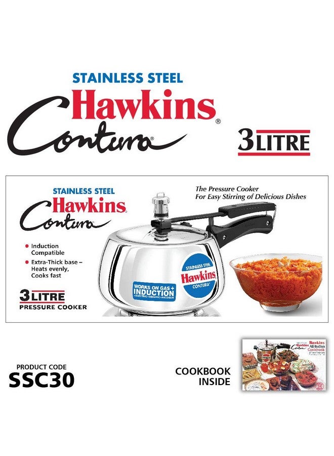 Hawkins 3 Litre Contura Pressure Cooker, Stainless Steel Inner Lid Cooker, Handi Cooker, Induction Cooker, Silver (Ssc30) - Image 2