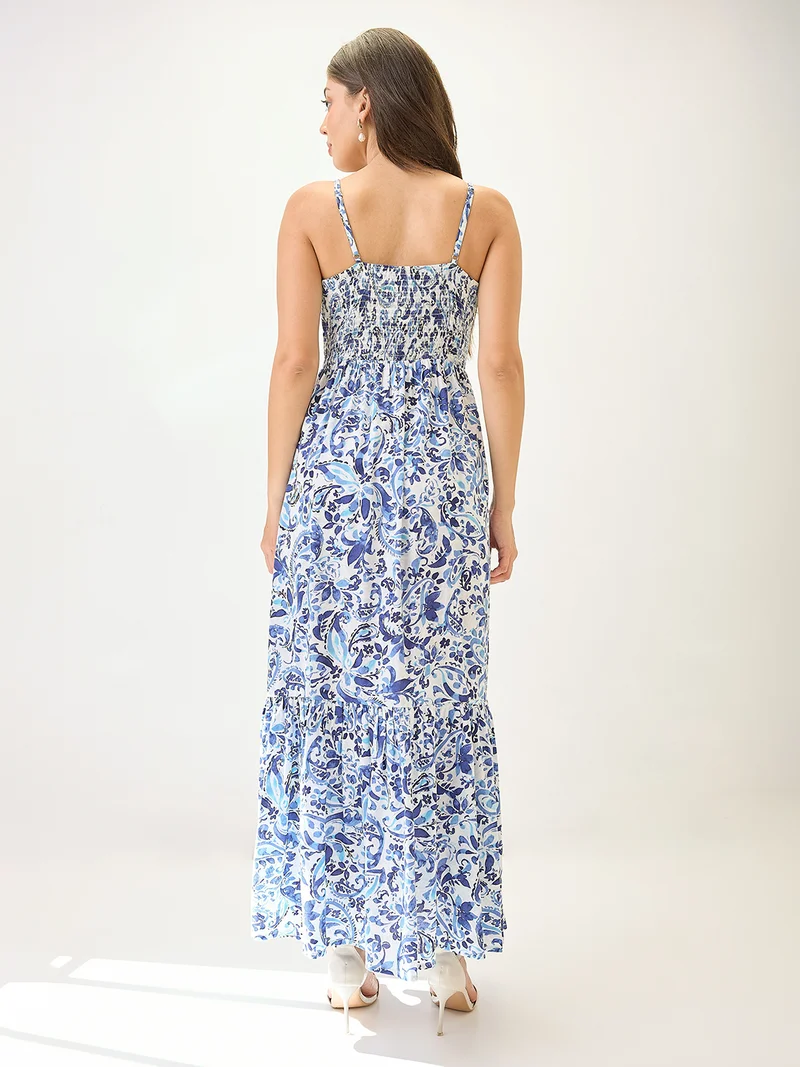globus Women Paisley Printed V-Neck Strappy Sleeves Tiered Fit & Flare Maxi Dress