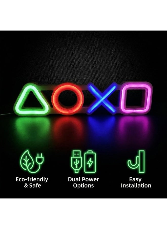 Geometric Shape LED Neon Lights for Gaming - Colorful Light Signs for Gaming Room Decor - USB or Battery Powered - Wall and Tabletop Decoration for Esports Enthusiasts - Image 1