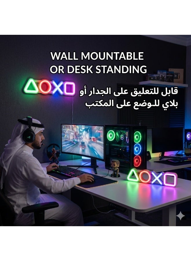 Geometric Shape LED Neon Lights for Gaming - Colorful Light Signs for Gaming Room Decor - USB or Battery Powered - Wall and Tabletop Decoration for Esports Enthusiasts - Image 2