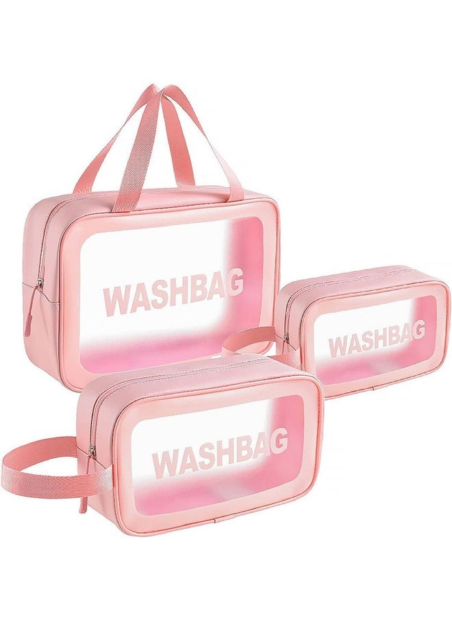 INOVERA (LABEL) 3 Pieces Makeup Organizer Bags - Travel Cosmetic Toiletry Storage Pouch - Water-Resistance Travelling Washbags Vanity Kit For Women, Girls (Rose Gold)  - Image 1