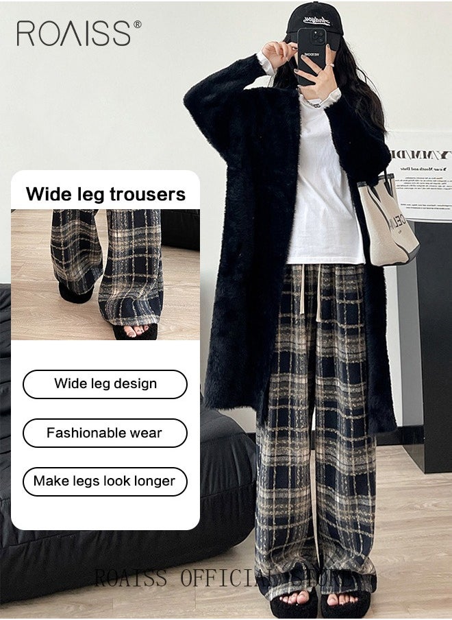 roaiss Women Loose Fit Wide Leg Pants Women Casual Straight Leg Trousers Skin Friendly Fabric Checkered Pattern Soft Comfortable Flattering for All Body Types Suitable for both Home and Outdoor Wear  - Image 5