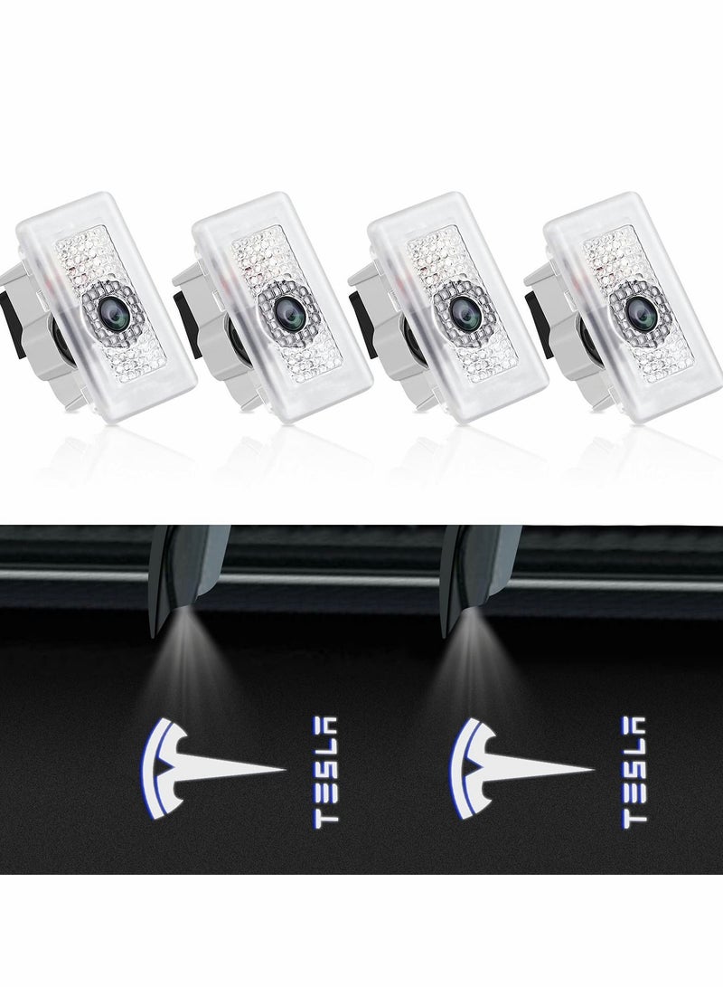 Y&D 4 Pcs Car Door Lights Logo Projector For Tesla Ultra-Bright Led 3D Laser Ghost Shadow Light Never Fade Welcome Step Courtesy Model 3 Y S X Accessories Plug And Play  - Image 1