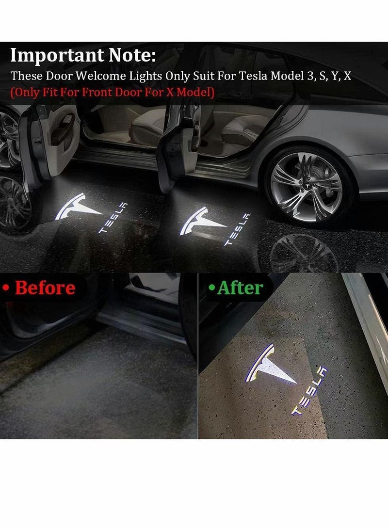 Y&D 4 Pcs Car Door Lights Logo Projector For Tesla Ultra-Bright Led 3D Laser Ghost Shadow Light Never Fade Welcome Step Courtesy Model 3 Y S X Accessories Plug And Play  - Image 2
