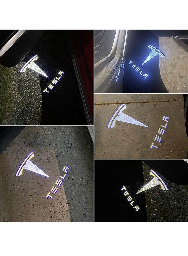 Y&D 4 Pcs Car Door Lights Logo Projector For Tesla Ultra-Bright Led 3D Laser Ghost Shadow Light Never Fade Welcome Step Courtesy Model 3 Y S X Accessories Plug And Play  - Image 3