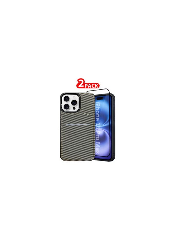 CATANES iPhone 16 Pro Max 2Pack Case Leather Cover Card Holder and Kickstand with 1 Screen Protector Tempered Glass for Men Women Phone Case with Carbon Fiber Pattern - Image 2