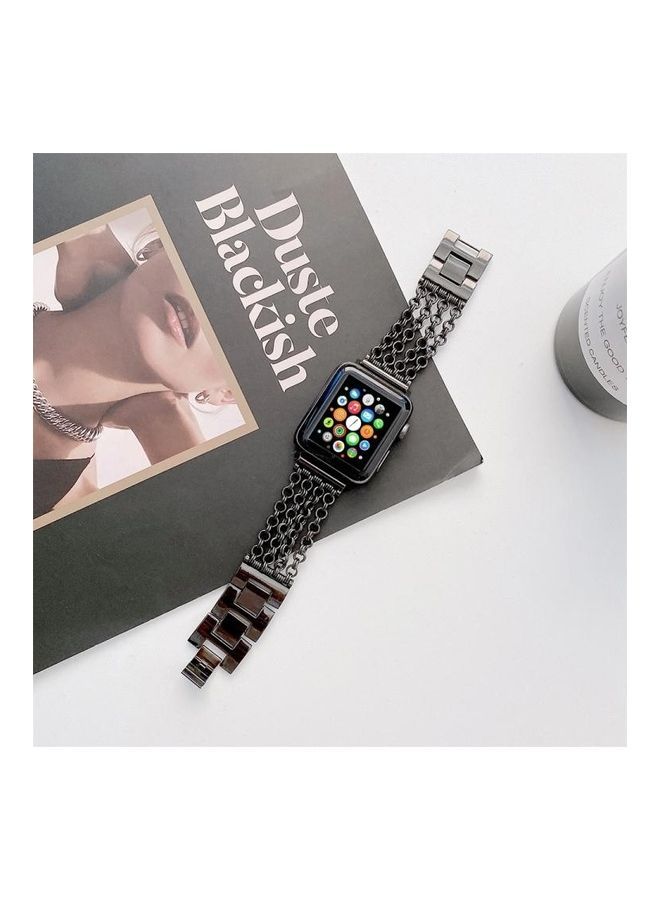NIBEMINENT Creative Chain Stainless Steel Strap For Apple Watch Series 7/6/SE/5/4/3/2/1 42/44/45mm Black  - Image 1