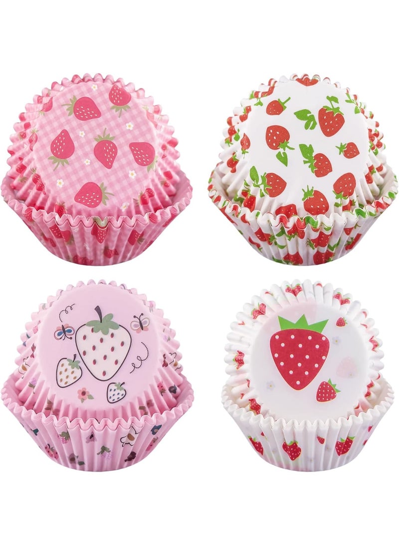 Barakah Cupcake Liners for Baking – Strawberry Design Standard Size Paper Cups, Muffin Baking Cups, Cupcakes Wrappers for Parties, Home Baking, and Events (200PCS,Multicolor) - Image 1