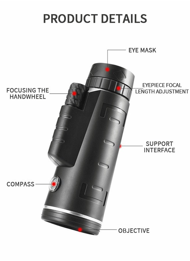 GROIC Monocular, 40×60 HD Telescope, Monocular with Smartphone Holder and Tripod, Night Vision Telescope with Compass and Telescopic Tripod, Travel Accessories, Camping Gear  - Image 3