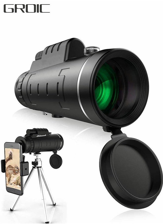 GROIC Monocular, 40×60 HD Telescope, Monocular with Smartphone Holder and Tripod, Night Vision Telescope with Compass and Telescopic Tripod, Travel Accessories, Camping Gear  - Image 1