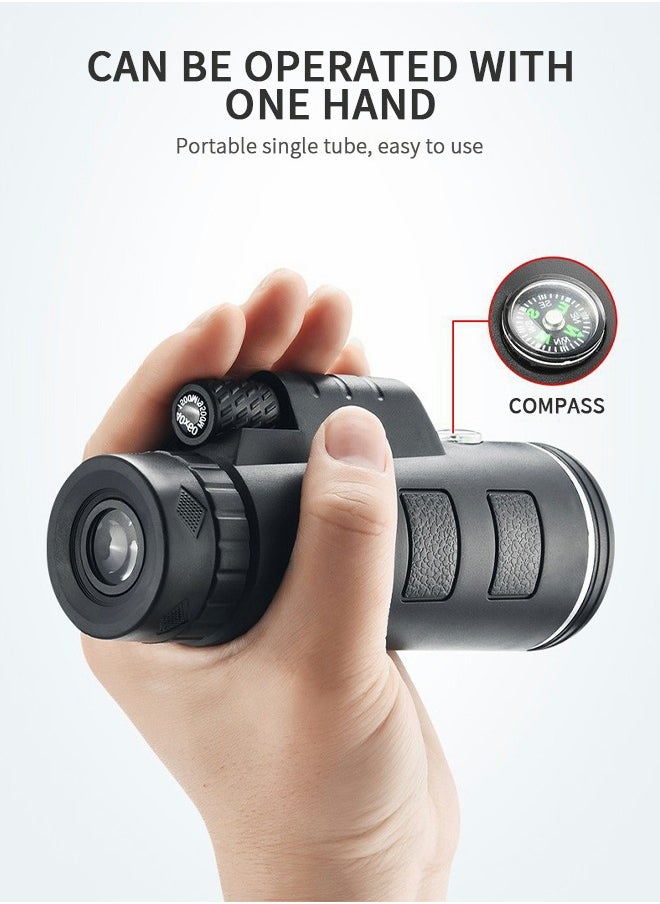GROIC Monocular, 40×60 HD Telescope, Monocular with Smartphone Holder and Tripod, Night Vision Telescope with Compass and Telescopic Tripod, Travel Accessories, Camping Gear  - Image 2