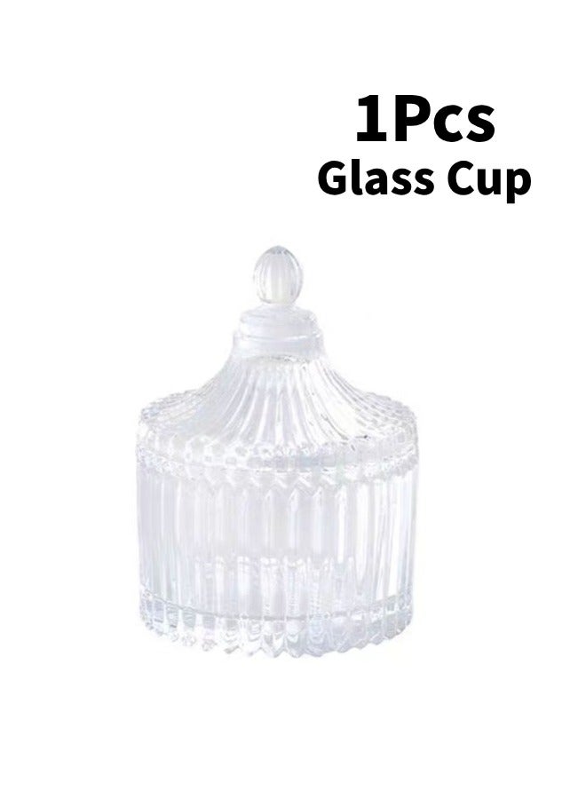 1 glass candy storage jar with lid, storage jar with lid, desktop decoration, gift items, household storage for bedrooms, desktops, homes, and dormitories small  - Image 1