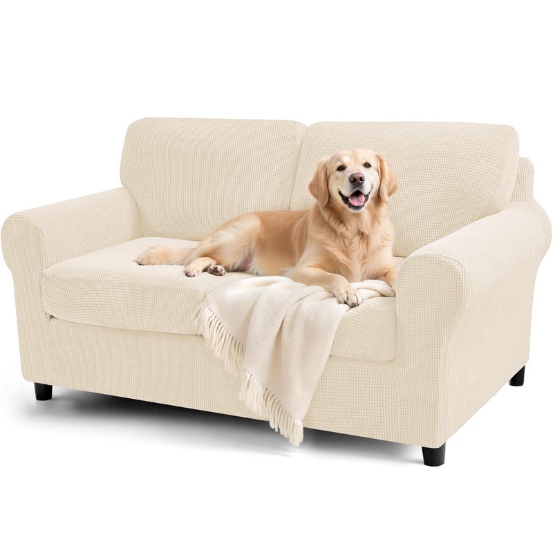 Subrtex 5 Pieces Stretch Sofa Slipcover Sets Couch Cover Sets Backrest Cushion Covers Furniture Protector Collection Set for Oversize Sofa Loveseat Chair Slip Covers(Medium, Ivory) - Image 1