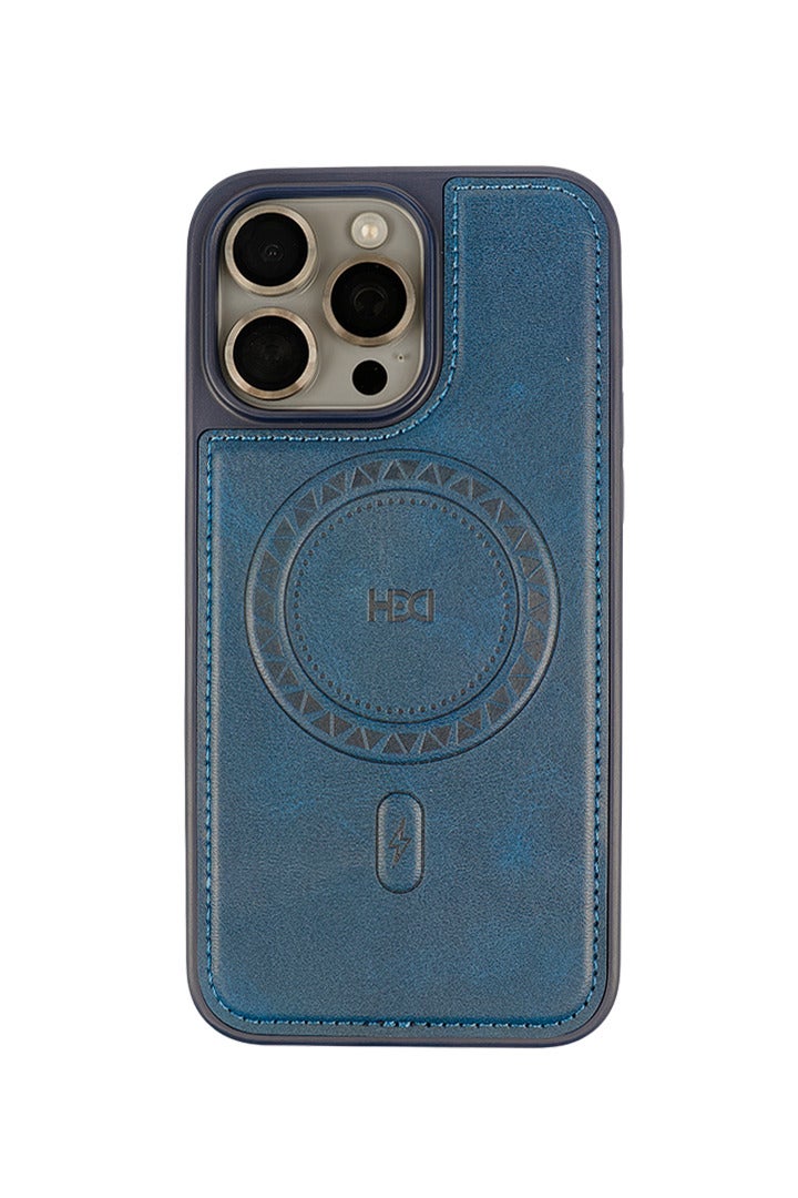 HDD leather Case Cover For iPhone 14 Pro Max MagSafe Magnetic Phone Case Raised edges around the screen help prevent scratches - Blue - Image 1