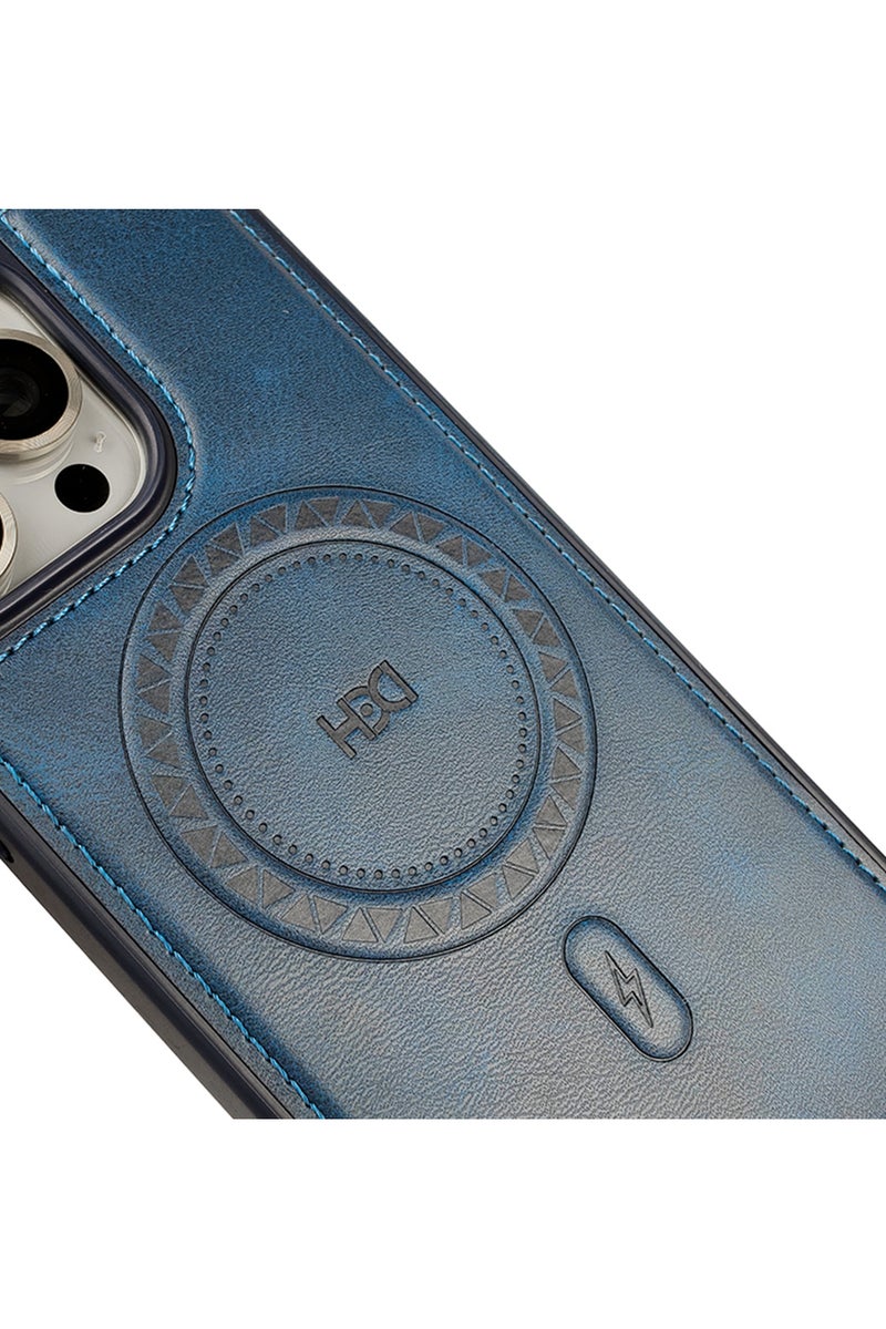 HDD leather Case Cover For iPhone 14 Pro Max MagSafe Magnetic Phone Case Raised edges around the screen help prevent scratches - Blue - Image 3