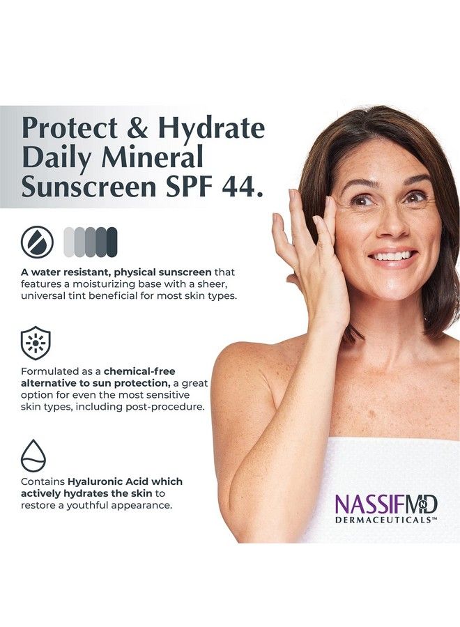 nassif md Nassifmd Protect & Hydrate Mineral Sunscreen Spf44 Tinted Sunscreen For Face Titanium Oxide And Zinc Oxide Sunscreen Sun Block Uva/Uvb Protection Face Sunscreen Moisturize With Hyaluronic Acid 2.1Oz - Image 4