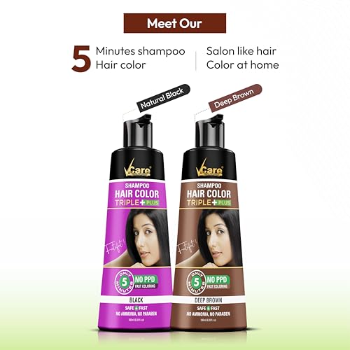 VCare Hair Colour Shampoo for Men and Women, 180ml, Deep Brown | No Ammonia | Long Lasting Hair Color | 100% Grey Coverage | Easy To Use Hair Colour At Home - Image 5
